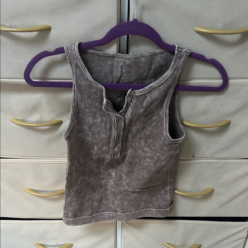 Brown Ribbed Sleeveless Top